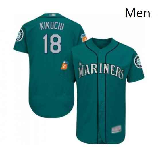 Mens Seattle Mariners 18 Yusei Kikuchi Teal Green Alternate Flex Base Authentic Collection Baseball Jersey